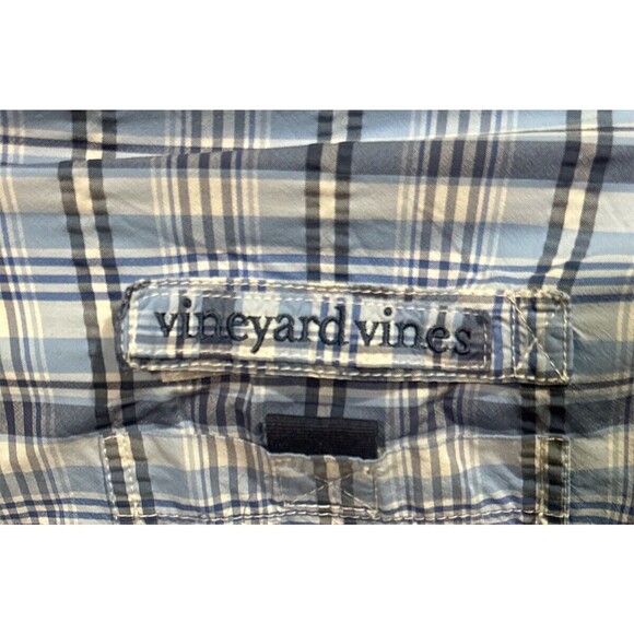VINEYARD VINES Mens Plaid Harbor Shirt Performance Vented Blue & White Size XL - Picture 3 of 5